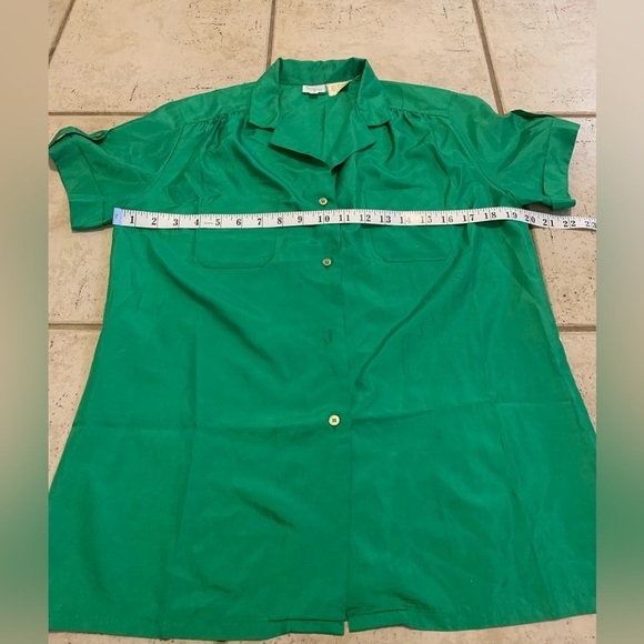 Simpsons Emerald Green Blouse Size 12 70s 80s Short Sleeve Button Down Shirt Top - Picture 6 of 7